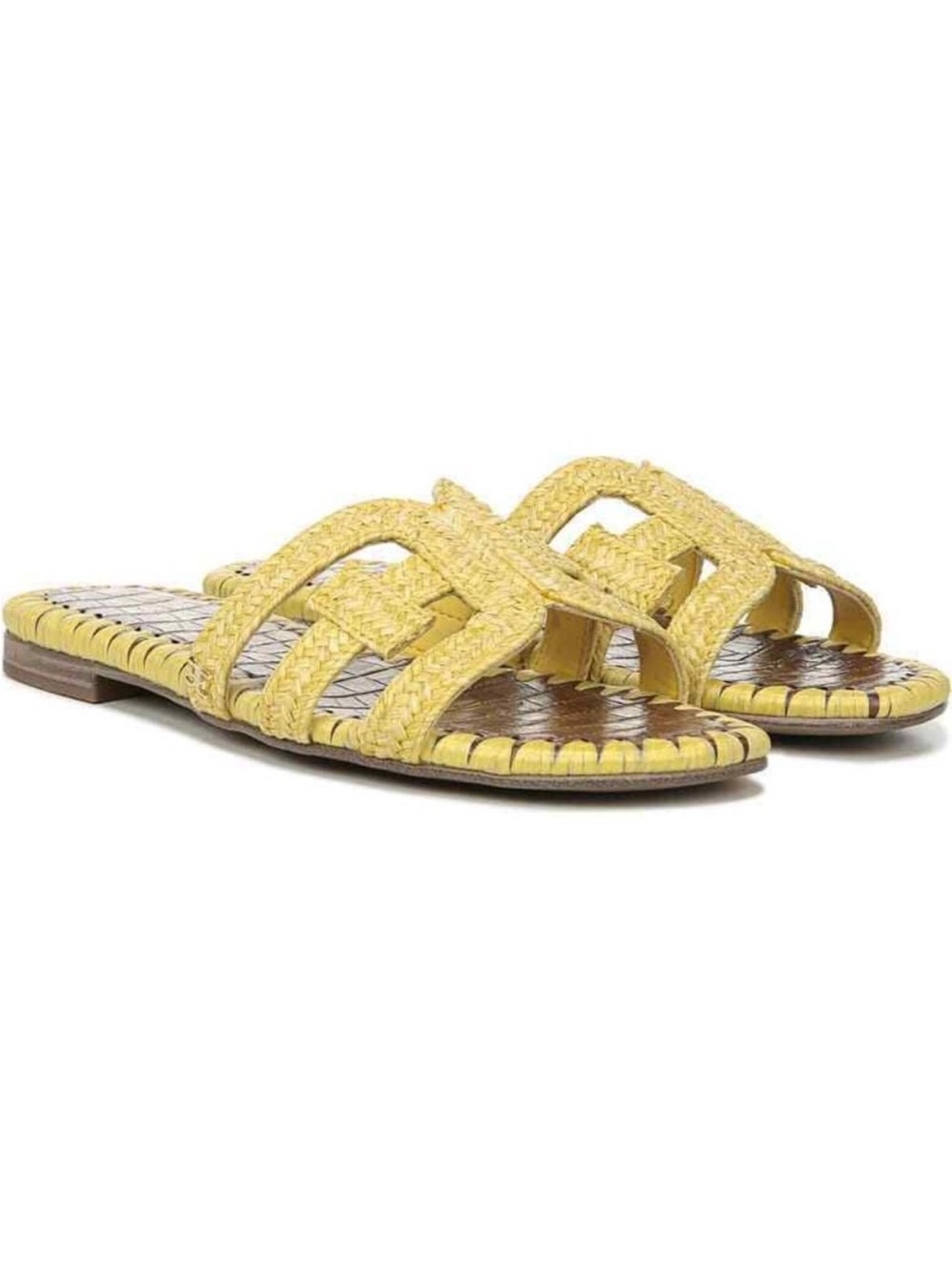 Sam Edelman Lemon Zest Yellow Straw Rattan Slip on Slide Summer Sandals Sz 6